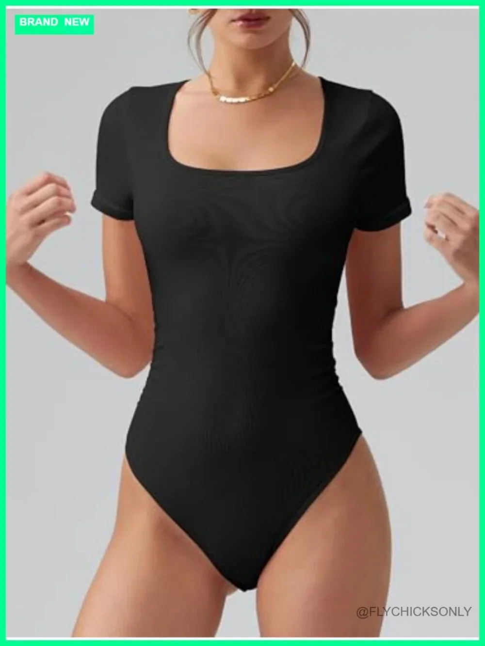 Women Bodysuit Ruched Short Sleeve Square Neck High Stretch Lounge Shapewear